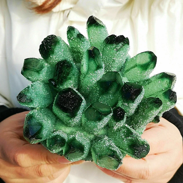 New Find Green Phantom Quartz Crystal Cluster Mineral Specimen Healing