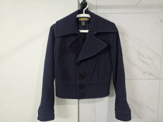 Ralph Lauren Rugby Pea Coat Jacket Womens XS Navy Marine Naval Double Breasted