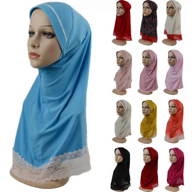 Muslim Kids Girls One Piece Instant Hijab Shawl Turban Wrap Scarf Islamic 6-12Y