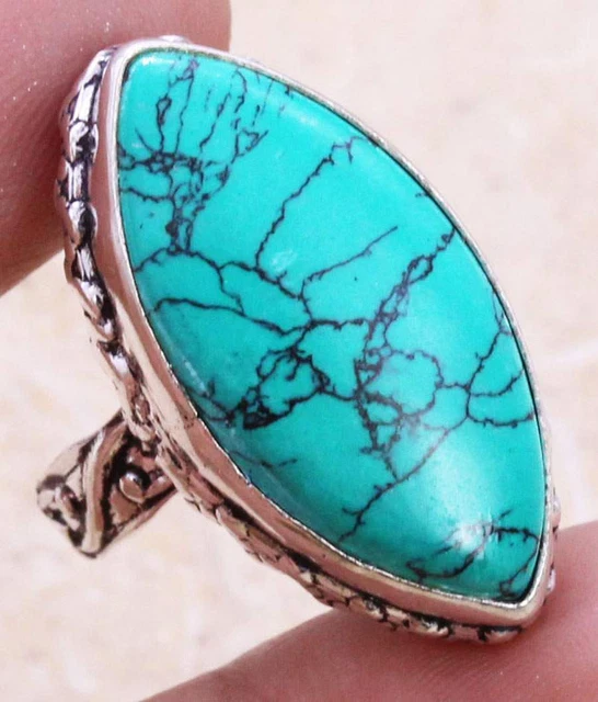 Turquoise 925 Silver Plated Handmade Ring of US Size 7 Ethnic Gift