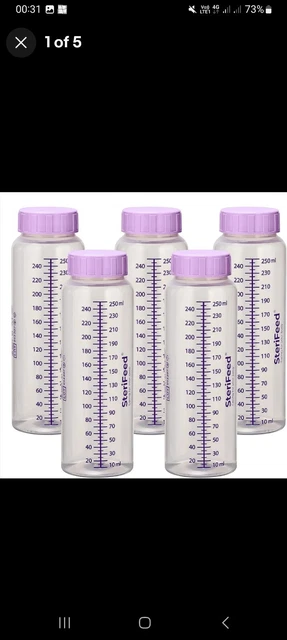 7 biberones estériles desechables esterificados, 250 ml, sellados individualmente