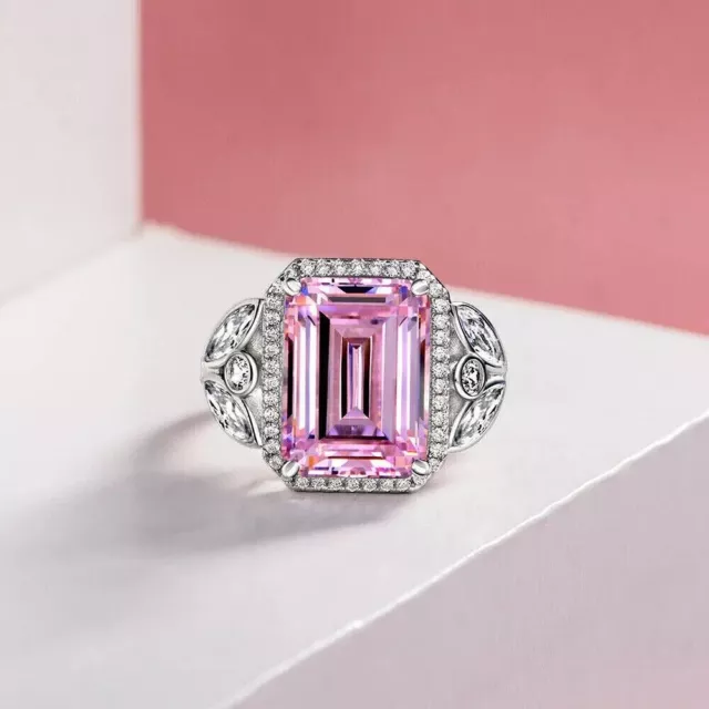 2.50 Ct Emerald Cut 14k White Gold Finish Lab-Created Pink Sapphire Wedding Ring