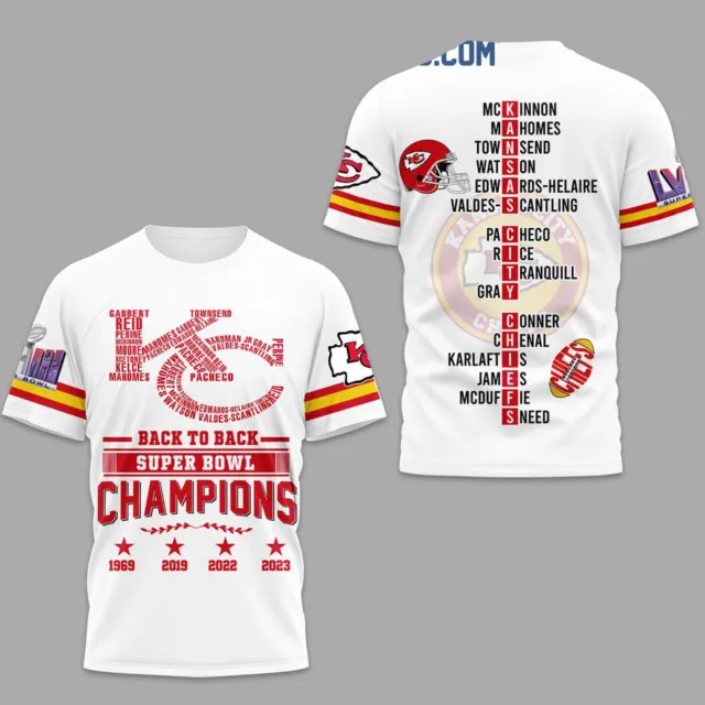 Super Bowl LVIII Back To Back Champions Kansas_City_Chiefs 3D T-Shirt Gift Fans