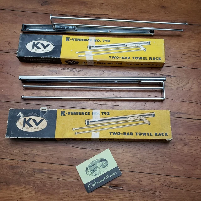 Lot of 2 Vintage KV Two Bar Kitchen Bath Towel Rack 20" Sliding Disappearing 792