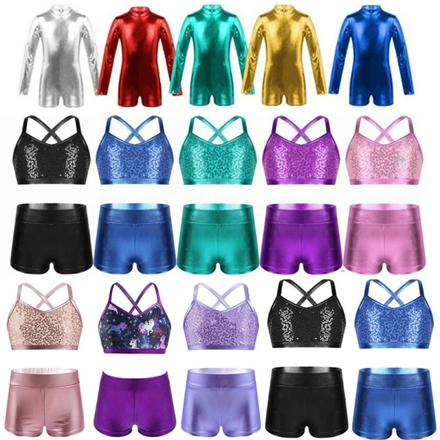 Kids Girls Tankini Sequins Gymnastic Ballet Dance Active Tanks Top Bottoms Set
