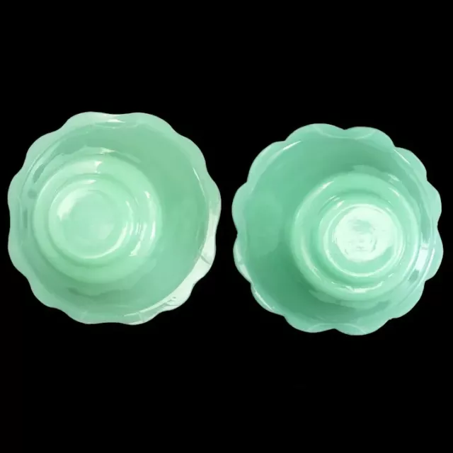 Antique Pair of Chinese Peking Glass Foliate Rim Bowls Jade Color 2