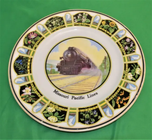 Vintage UP Co SYRACUSE China MISSOURI PACIFIC LINES State Flowers 10 1/2" Plate