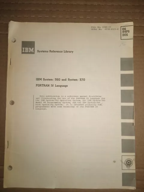 Ibm System 360 370 Basic Fortran Old Computer Manual