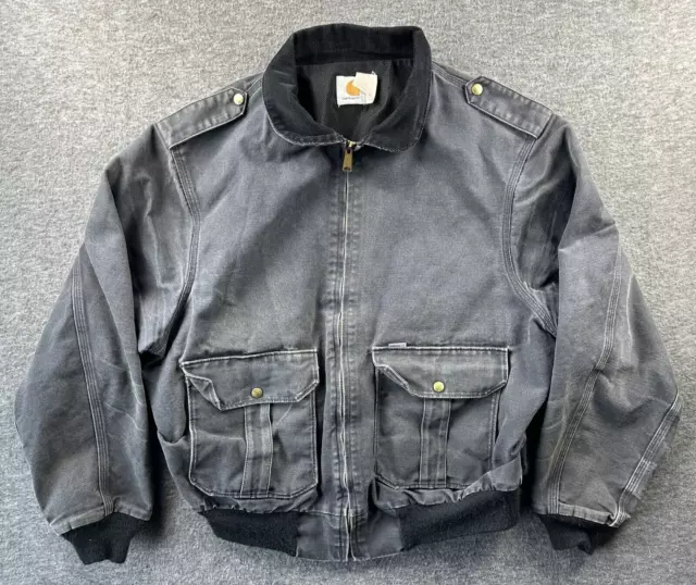 Vintage Carhartt Jacket JR265 Black Canvas Thermal Lined Workwear Union L *Read