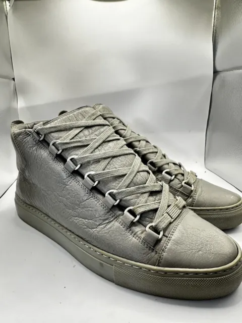 Balenciaga Arena High Top Sneakers Grey Leather Shoes Size 7 US for Men's