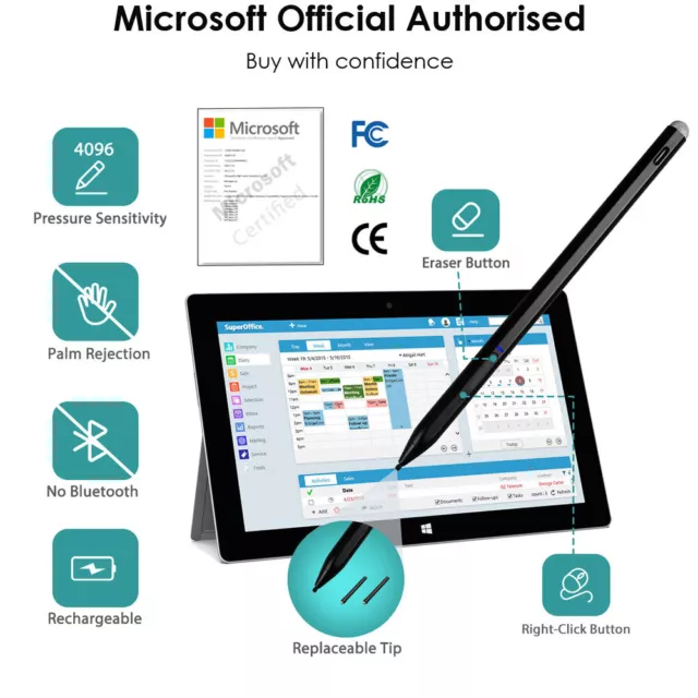 Charge Stylus Pen For Microsoft Surface Pro 3/4/5/6/7/8/9/X Go 2/3/4 Book Laptop 2