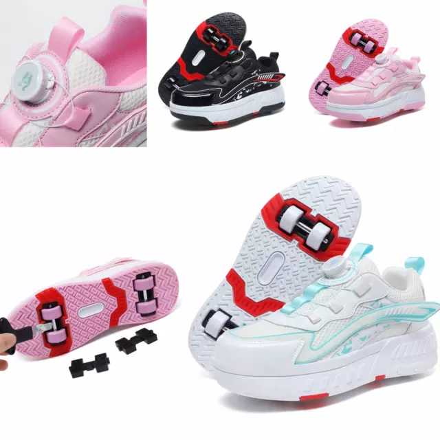 NEW 4 Wheels on Shoes Boys Girls Skates Shoes Kids Flash Roller Shoes Quadruple!