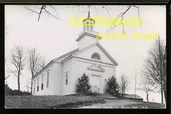 RPPC FREE BAPTIST CHURCH WILMOT FLAT NH, OLD REAL PHOTO New Hampshire Merrimack