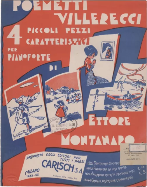 MONTANARO ETTORE Spartito Illustrato Musica POEMETTI VILLERECCI Bonfanti 1942