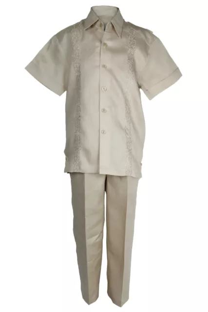 Boys Khaki 100% Linen Set 4331_KHA_ 2 pc Floral Embroidered Shirt & Pant 4 to 18
