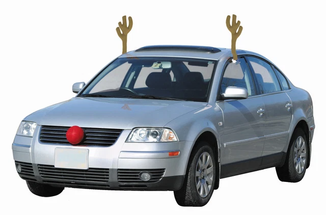 ICLOVERFOREVER LED Car Reindeer Antlers & Red Nose – Christmas Auto Decoration Kit