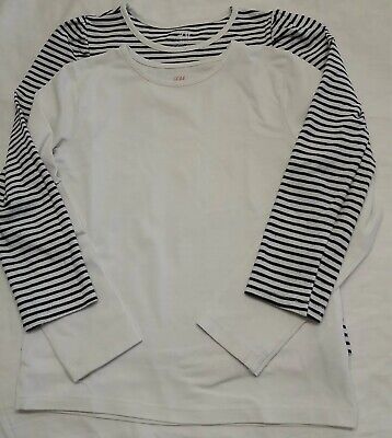 H&M Girls Long Sleeve X2 T-Shirts Age 4- 6 Years- White and Black White Striped
