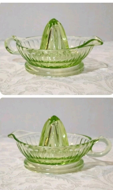 Vintage Green Vaseline Juicer/Reamer Depression Glass