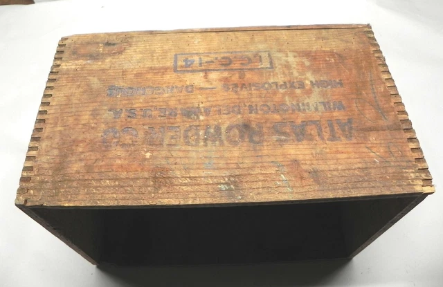 Vintage Nice Antique Atlas Powder Co. Explosives Wood Crate Black Stumping Rare 3