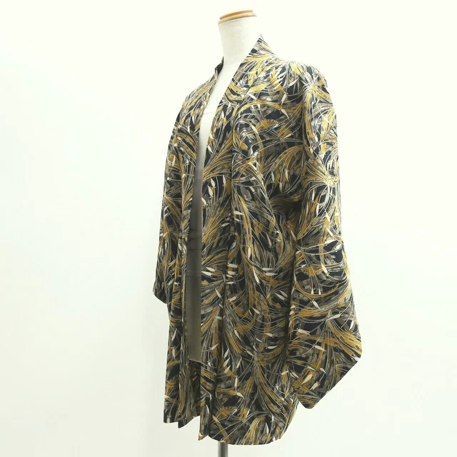 9255E4 Silk Vintage Japanese Kimono Haori Jacket Grass