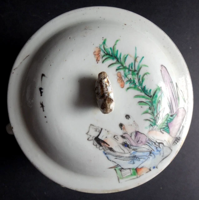 Ancien pot couvert chinois porcelaine canton Old chinese vase mark  bowl XIX 9