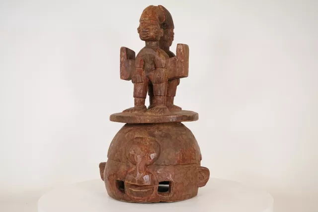 Yoruba Epa Máscara Con Dos Figuras 20" - Nigeria - Africano Tribal Art