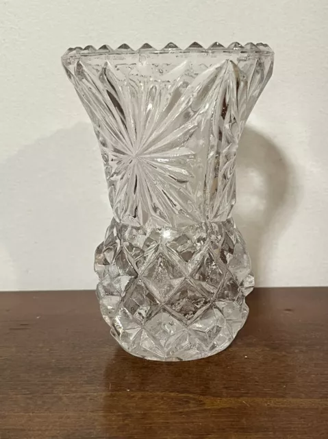 Vtg Beautiful Pressed Glass  Vase 5” Tall Grannycore