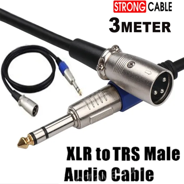 Balanced Male XLR to TRS 1/4" 6.35mm Microphone Stereo Jack Cable Lead AU