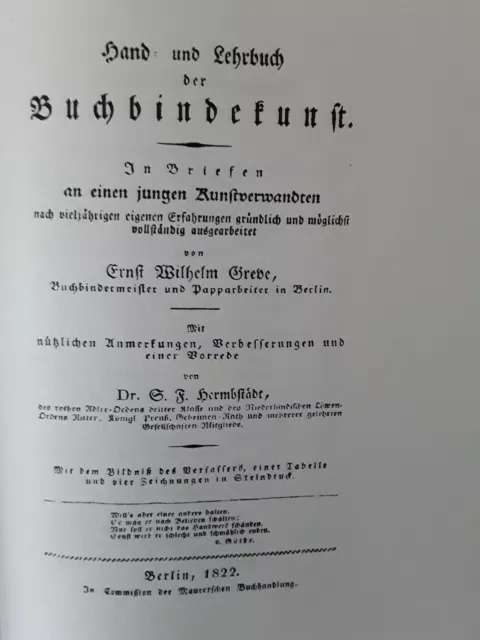 Ernst Wilhelm Greve, Hand- und Lehrbuch der Buchbinde- und Futteralmacherkunst