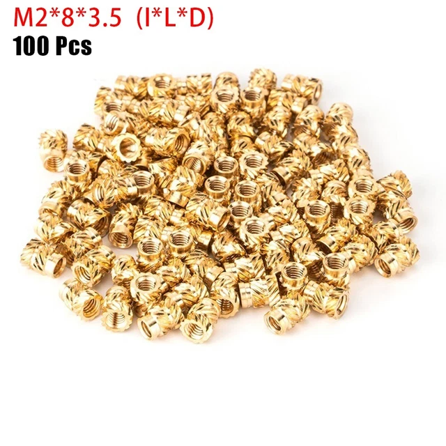 100PCS Inserto Filettato Autoaggancianti Dado Ottone Interno Filo Zigrinato M2