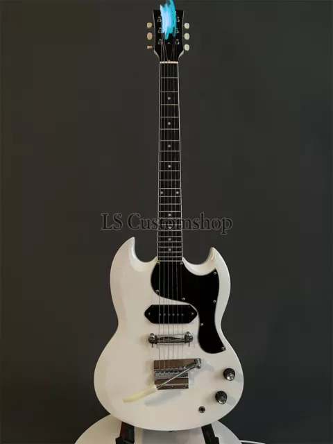 Custom SG Electric Guitar Mahogany Body P90 Rounded Fret Chrome Hardware White