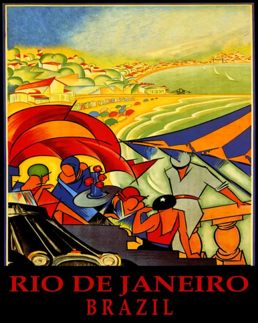 Poster Rio De Janeiro Brazil Beach Party Summer Travel Vintage Repro Free S/H
