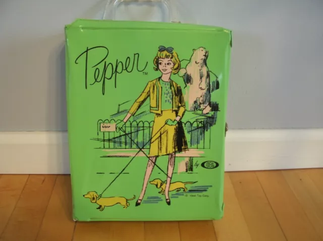 Vintage Pepper Doll Green Carrying Case with Accessories 1960's