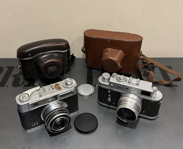 Zorki-4 Jupiter-8 Lens and Samoca LE-ll Vintage Rangefinder Cameras