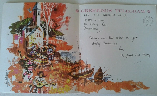 POST OFFICE vtg Ron Atkinson Greetings Telegram harlequins Pontycymmer Oct 1974 3