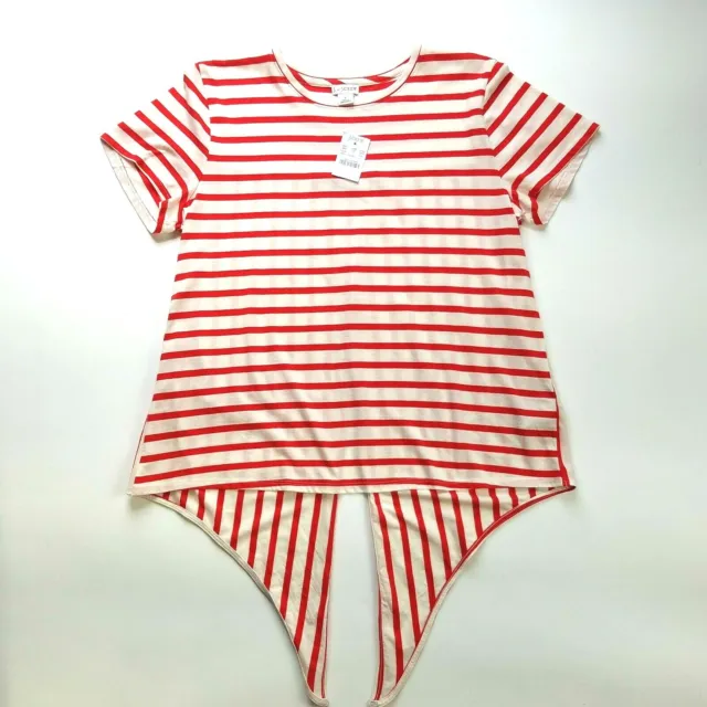 J. Crew Red White Striped Short Sleeve Boat Neck Shirt Large with Tail NWT