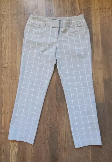 Amanda And Chelsea Windowpane Print Slim Ankle Crop Pants Gray/white Size 2