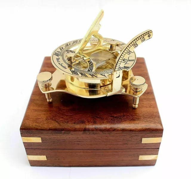 Nautical Brass Sundial Compass West London Working Compass With wooden Box