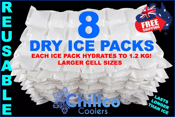 8 X Sheets Dry Gel Ice Packs - Reusable - Hydrates To 1.2 Kg - Dry Ice Packs
