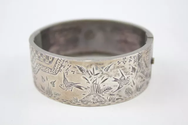 Sterling Silver Bangle Victorian Aesthetic Movement Etched Birds (25g)