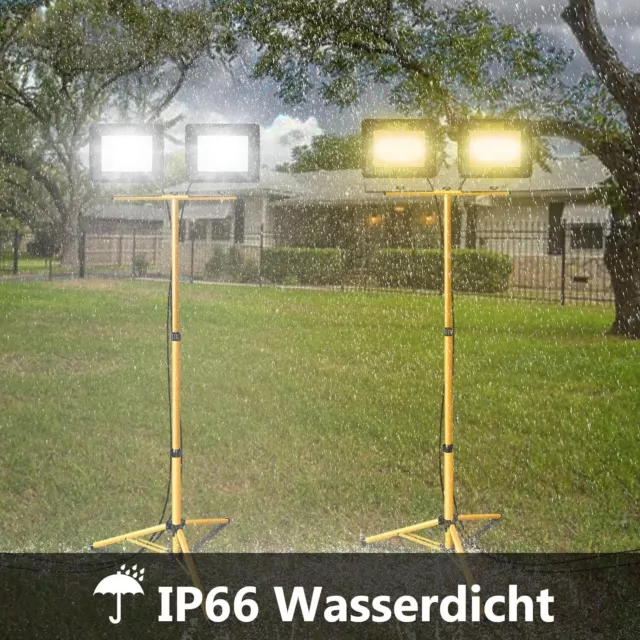 LED Fluter Flutlicht mit Stecker Baustrahler Scheinwerfer Gelb Stativ Leuchte 2