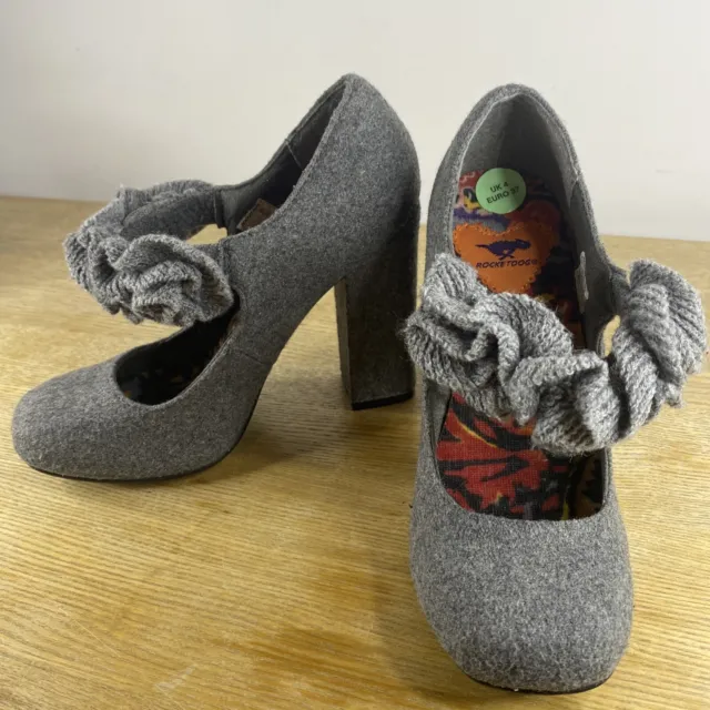 Rocket Dog Orianna grey fabric  mary jane heels UK Size 4 EU 37
