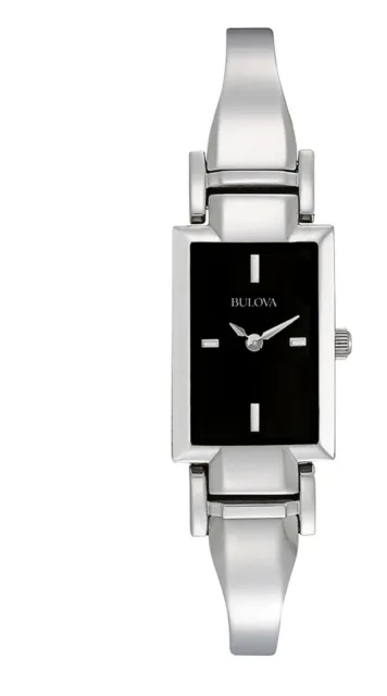 Bulova Classic Women's Quartz Silver Bangle Black Dial Watch 18MM 96L138