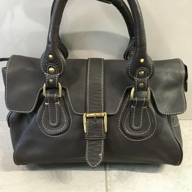 John Lewis Schulranzen Schultertasche Handtasche dunkelbraun Leder Doppelgriffe groß
