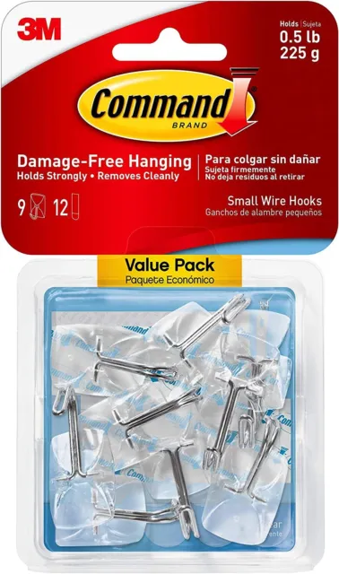 Command Clear Small Wire Hooks 9 small wire hooks 12 small clear strips (4
