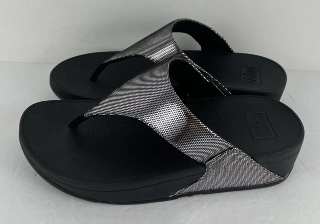 FitFlop Womens Lulu Lustra Wedge Thong Sandals All Black NIB Size 8 3