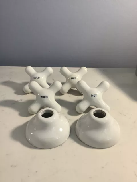 Rare Set Of (4) Vintage White Porcelian Faucet Knobs Must See Nr