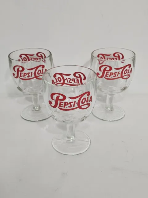 Pepsi Cola Vintage Glass Stemed Goblet - Red Cursive - Heavy Glass - 1970's