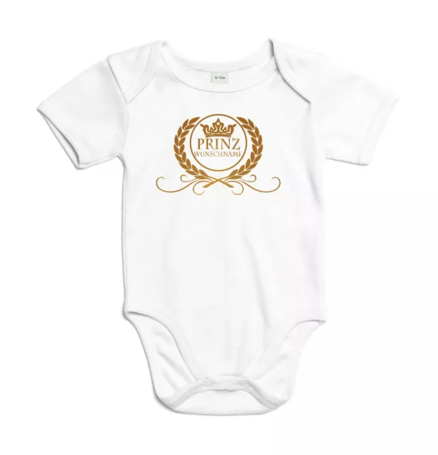 Baby Body Strampler Prinz mit Wunschname Junge Geschenk Idee Geburt Gold Druck