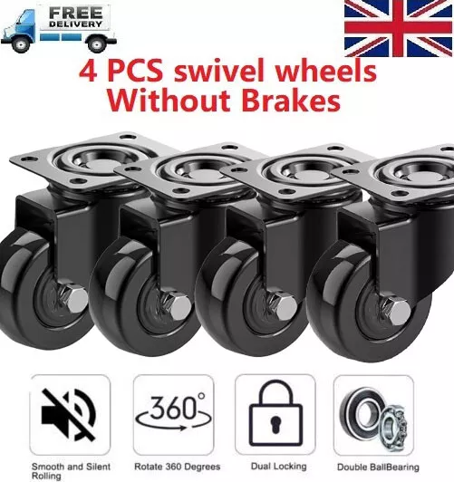 4x Heavy Duty 50mm Swivel Castor Wheels Trolley Furniture Casters Without Brakes